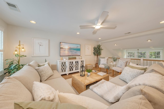 202 Osprey Dr Unit 202, Cape May Court House, NJ 08210 - living area with healthy amount of natural light, a ceiling fan, wood finished floors, and recessed lighting