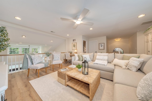 202 Osprey Dr Unit 202, Cape May Court House, NJ 08210 - living room featuring a ceiling fan, light wood-style floors, and recessed lighting