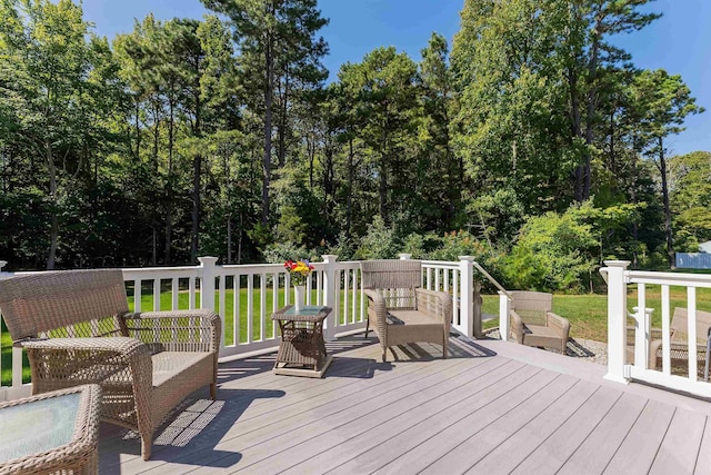 wooden terrace featuring outdoor lounge area