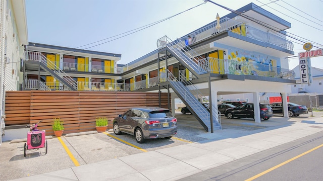 partially covered parking lot with stairs