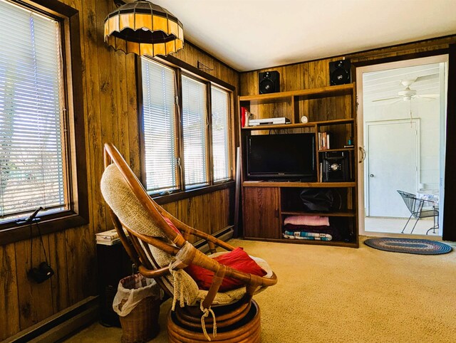 living area with light carpet