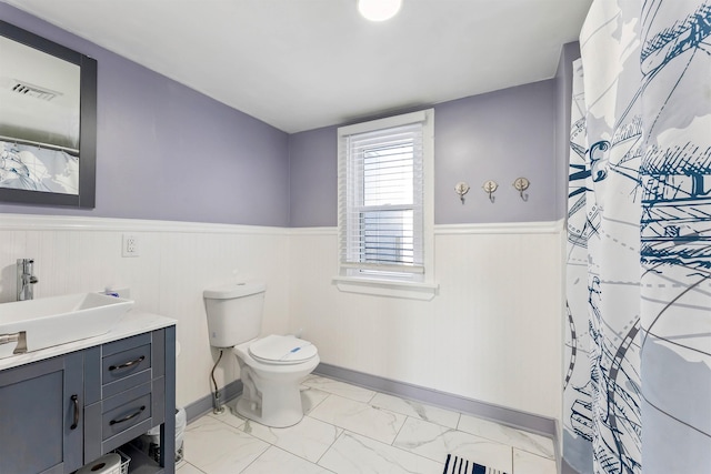 140 E Burk Ave Unit A, Wildwood, NJ 08260 - full bath featuring wainscoting, vanity, marble finish flooring, and a shower with shower curtain
