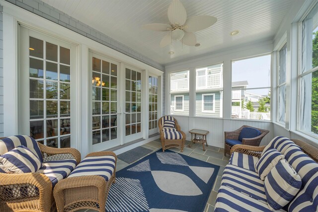 261 45th St, Avalon, NJ 08202 - sunroom / solarium with plenty of natural light, a ceiling fan, and an outdoor living space