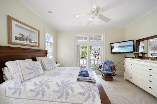 261 45th St, Avalon, NJ 08202 - bedroom with ornamental molding, access to outside, wood finished floors, and ceiling fan