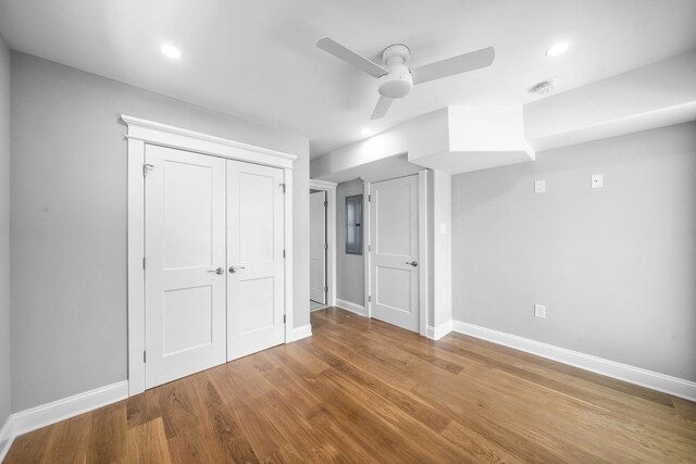 297 24th St Unit 297, Avalon, NJ 08202 - unfurnished bedroom featuring wood finished floors, baseboards, a closet, recessed lighting, and a ceiling fan