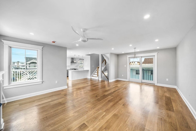 297 24th St Unit 297, Avalon, NJ 08202 - unfurnished living room featuring stairs, ceiling fan, light wood-type flooring, recessed lighting, and baseboards