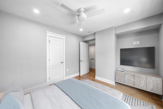 297 24th St Unit 297, Avalon, NJ 08202 - bedroom with wood finished floors, baseboards, recessed lighting, and ceiling fan