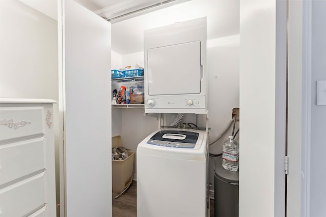 5111 Shawcrest Rd Unit 5111, Lower Township, NJ 08260 - laundry area featuring stacked washing machine and dryer and wood finished floors