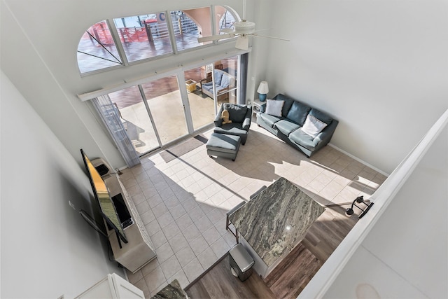 5111 Shawcrest Rd Unit 5111, Lower Township, NJ 08260 - living area featuring a high ceiling, tile patterned floors, and ceiling fan