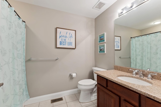 full bathroom with visible vents, vanity, toilet, and tile patterned floors