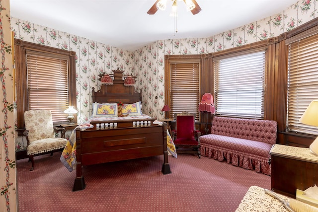 bedroom featuring carpet flooring and ceiling fan
