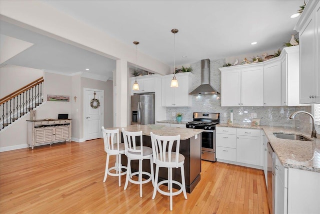 102 E 8 Th Ave, North Wildwood, NJ 08260 - kitchen featuring wall chimney exhaust hood, stainless steel appliances, white cabinetry, decorative backsplash, and recessed lighting
