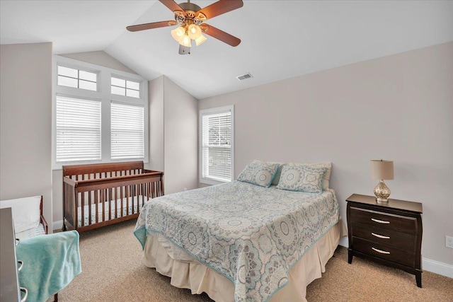 102 E 8 Th Ave, North Wildwood, NJ 08260 - bedroom featuring light carpet, vaulted ceiling, and ceiling fan