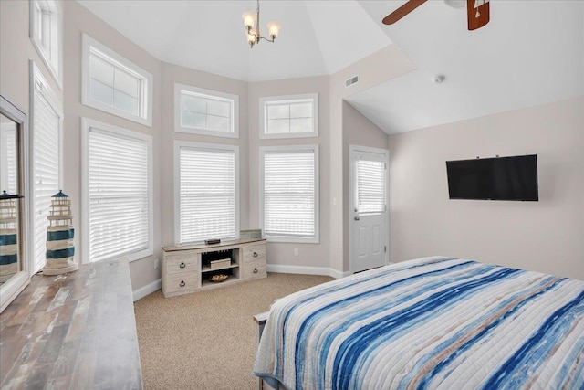 102 E 8 Th Ave, North Wildwood, NJ 08260 - carpeted bedroom with vaulted ceiling, a chandelier, and a ceiling fan