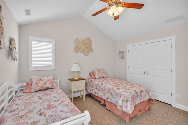 102 E 8 Th Ave, North Wildwood, NJ 08260 - bedroom with lofted ceiling, a closet, ceiling fan, and light colored carpet