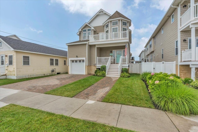 102 E 8 Th Ave, North Wildwood, NJ 08260 - view of front of home featuring decorative driveway, a porch, an attached garage, stairs, and a balcony
