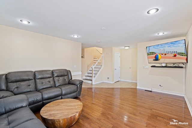 living room with light wood-type flooring