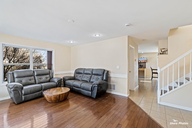 living room with hardwood / wood-style flooring