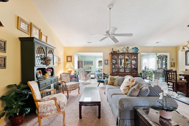 2710 Bybrook Dr, Cape May Beach, NJ 08251 - carpeted living room with a textured ceiling and a ceiling fan
