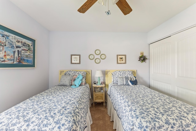 2710 Bybrook Dr, Cape May Beach, NJ 08251 - bedroom with dark carpet, a closet, and ceiling fan