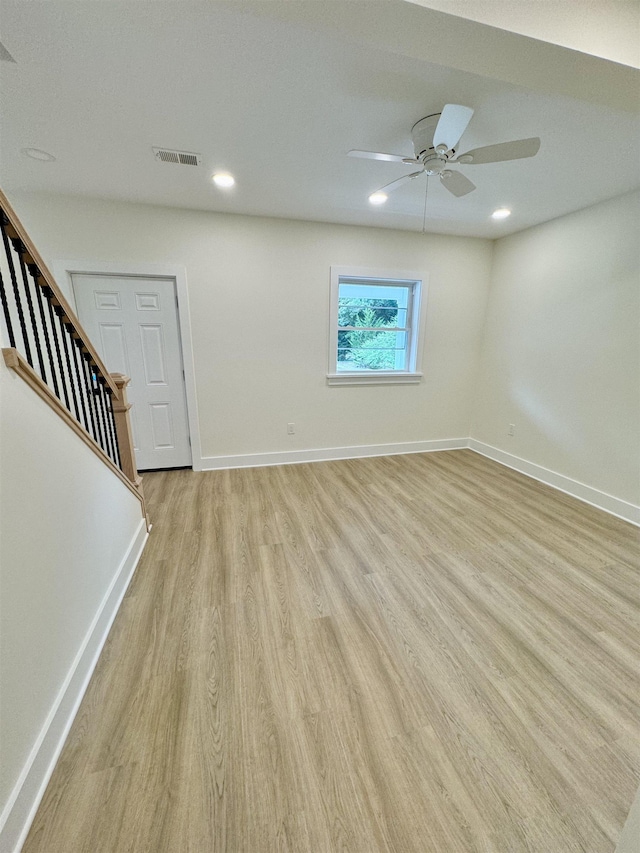 interior space featuring ceiling fan and light hardwood / wood-style floors