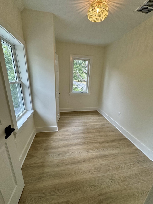 unfurnished room featuring plenty of natural light and light hardwood / wood-style flooring