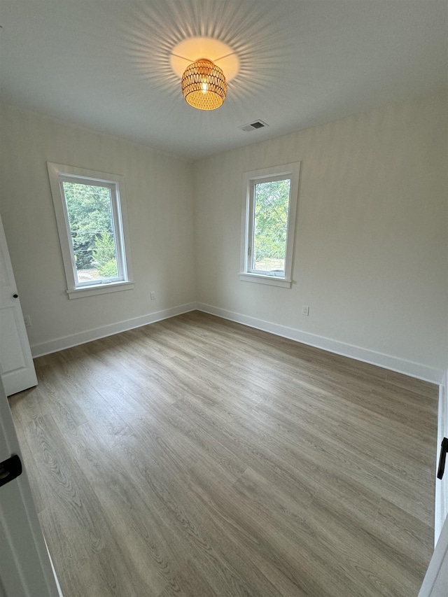 empty room with light wood-type flooring and a healthy amount of sunlight