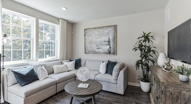 17 N 10th St, Del Haven, NJ 08251 - living room featuring dark wood-style flooring, baseboards, and recessed lighting