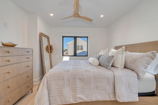 615 W Spruce Ave, North Wildwood, NJ 08260 - bedroom with light wood finished floors, ceiling fan, baseboards, and recessed lighting
