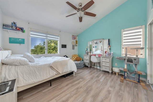 902 Ocean Dr Unit 302, Lower Township, NJ 08204 - bedroom featuring lofted ceiling, wood finished floors, and ceiling fan