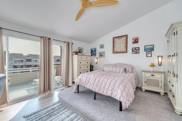 902 Ocean Dr Unit 302, Lower Township, NJ 08204 - bedroom featuring multiple windows, vaulted ceiling, access to exterior, and a ceiling fan