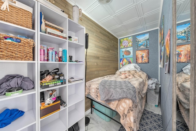 902 Ocean Dr Unit 302, Lower Township, NJ 08204 - bedroom with wooden walls, an ornate ceiling, and marble finish floors