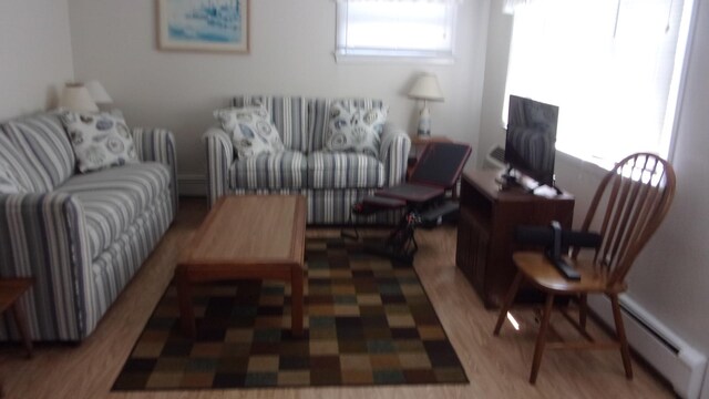 309 E Topeka Ave, Wildwood Crest, NJ 08260 - living room featuring hardwood / wood-style floors, a healthy amount of sunlight, and a baseboard heating unit