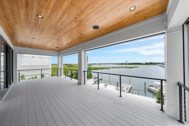 wooden deck with a water view