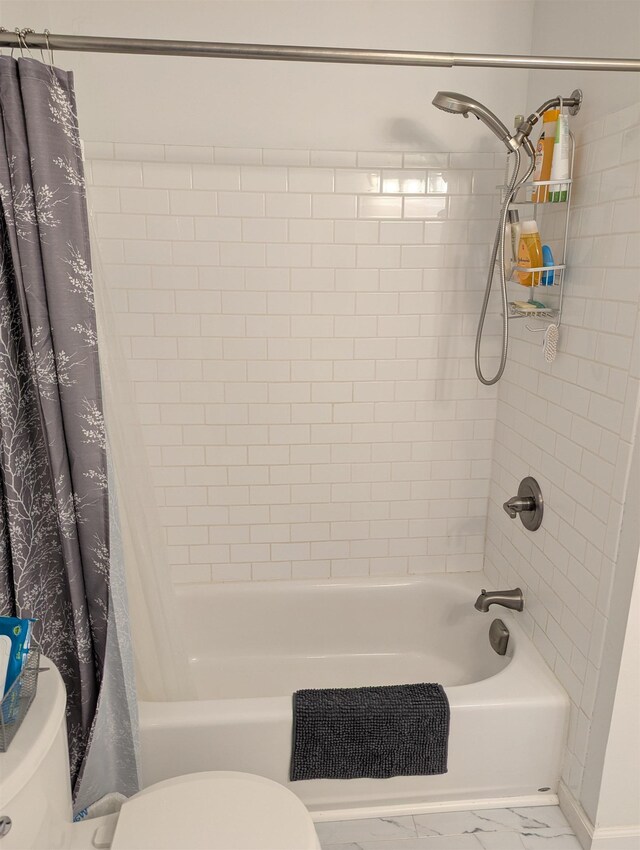 71 Perry Rd, Petersburg, NJ 08270 - bathroom featuring shower / bathtub combination with curtain and marble finish flooring