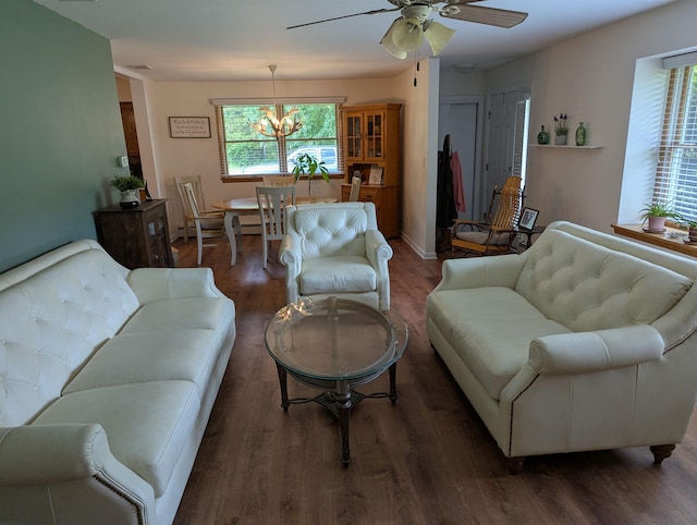 71 Perry Rd, Petersburg, NJ 08270 - living area featuring wood finished floors, healthy amount of natural light, ceiling fan, and a chandelier