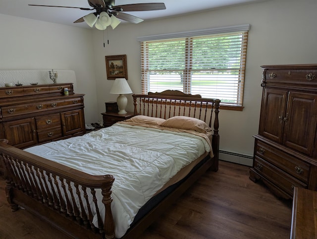 71 Perry Rd, Petersburg, NJ 08270 - bedroom featuring a baseboard radiator, dark wood-style floors, and a ceiling fan