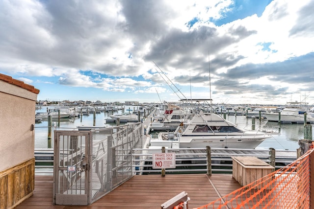 dock area with a water view