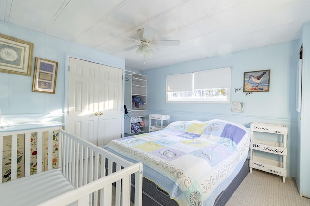 bedroom featuring a closet and ceiling fan