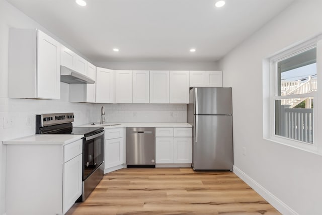 2001 Surf Ave Unit 2, North Wildwood, NJ 08260 - kitchen with appliances with stainless steel finishes, under cabinet range hood, a sink, decorative backsplash, and white cabinets