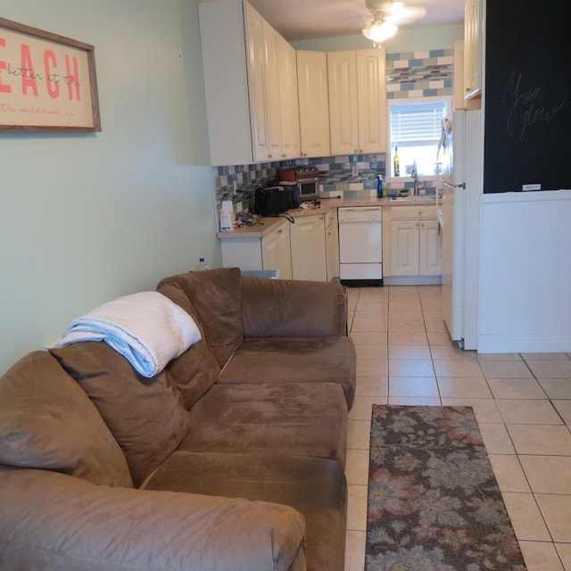 tiled living room with sink