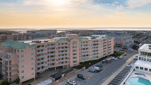 view of aerial view at dusk