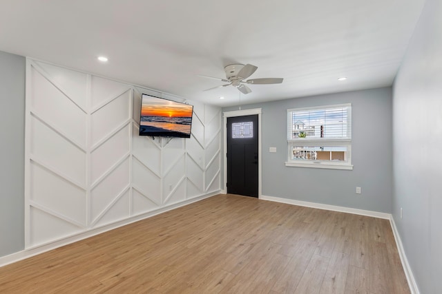 401 Ocean Ave Unit 202, North Wildwood, NJ 08251 - entryway with light wood-style floors, a ceiling fan, baseboards, and recessed lighting