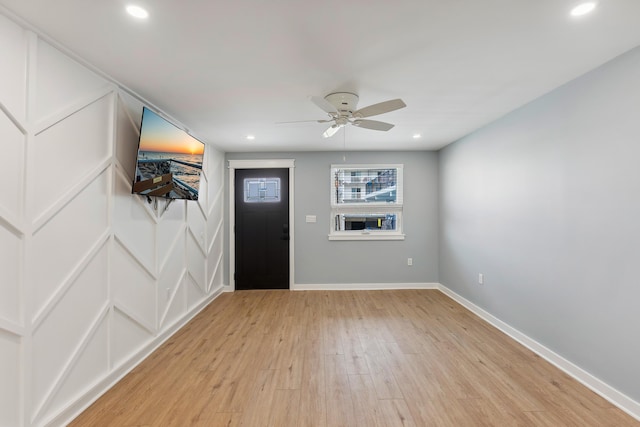 401 Ocean Ave Unit 202, North Wildwood, NJ 08251 - foyer featuring light wood finished floors, a ceiling fan, baseboards, and recessed lighting