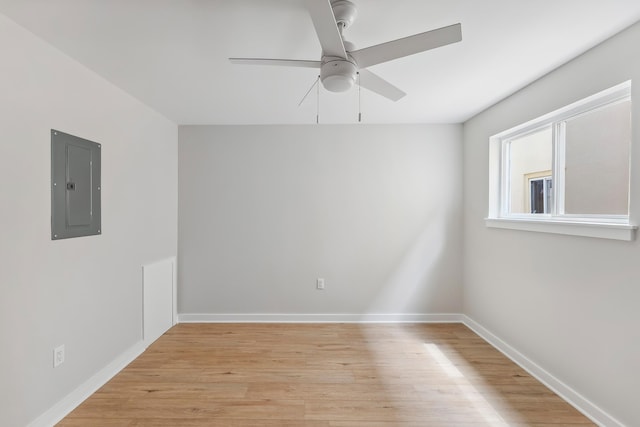 401 Ocean Ave Unit 202, North Wildwood, NJ 08251 - empty room with electric panel, a ceiling fan, light wood finished floors, and baseboards