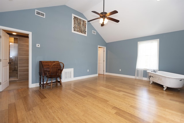 837 Seashore Rd, Lower Township, NJ 08204 - interior space featuring ceiling fan, visible vents, high vaulted ceiling, and light wood-type flooring