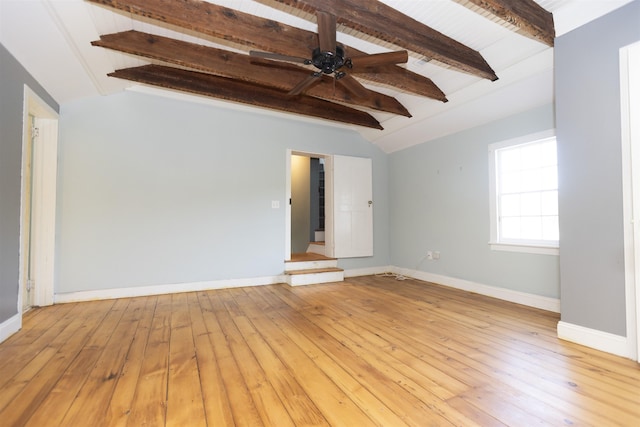837 Seashore Rd, Lower Township, NJ 08204 - spare room with hardwood / wood-style floors, baseboards, vaulted ceiling with beams, and ceiling fan