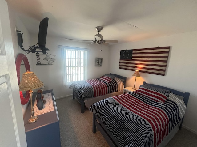 bedroom with carpet floors and ceiling fan