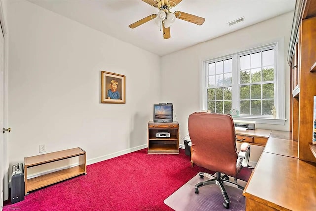 48 Cedar Meadow Dr, Cape May Court House, NJ 08210 - office space with dark carpet, visible vents, baseboards, and a ceiling fan