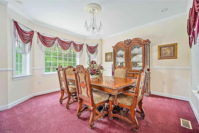 48 Cedar Meadow Dr, Cape May Court House, NJ 08210 - dining area with a chandelier, visible vents, crown molding, and carpet floors